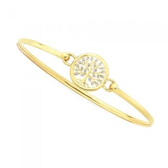 Goldmark 9ct gold two tone 60mm hollow tree of life oval bangle offer