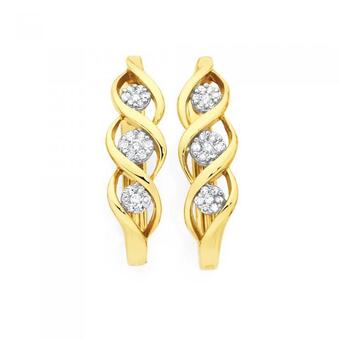 Goldmark 9ct gold diamond round brilliant cut cluster multi swirl huggie earrings offer