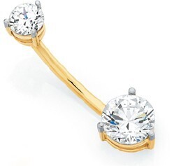 Goldmark 9ct gold double round cubic zirconia belly bar offer