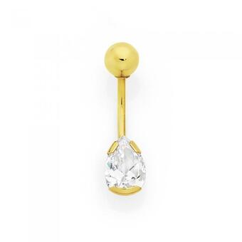 Goldmark 9ct gold cubic zirconia pear belly bar offer