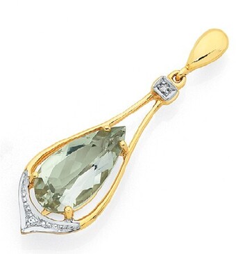 Goldmark 9ct gold green amethyst & diamond teardrop pendant offer