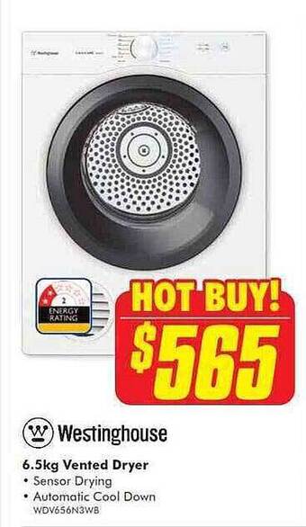 The Good Guys Westinghouse 6.5kg vented dryer offer