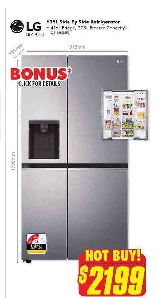 Lg 635l side by side refrigerator offer at The Good Guys