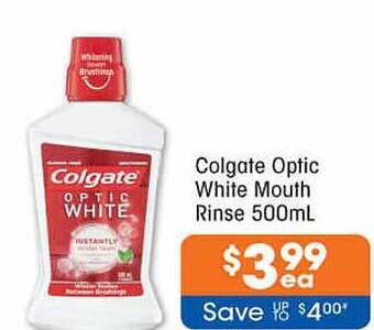 Good Price Pharmacy Colgate optic white mouth rinse 500ml offer