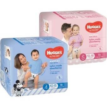 IGA Huggies ultra dry nappies 14-28 pack selected varieties offer
