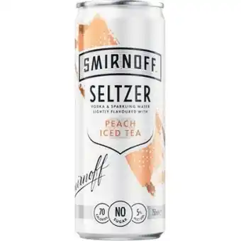 Woolworths Smirnoff seltzer peach iced tea cans 4x250ml offer