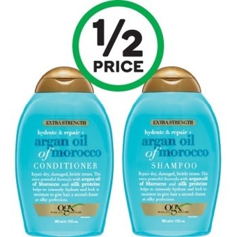 Woolworths Ogx extra strength shampoo or conditioner 385ml offer