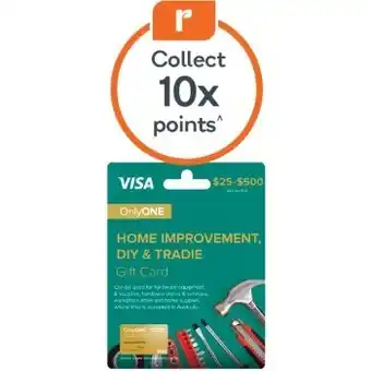 Onlyone visa home improvement, diy & tradie variable gift card $25-$500