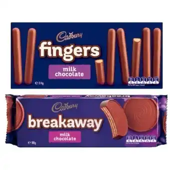 Coles Cadbury breakaway or choc fingers biscuits 114g-180g offer