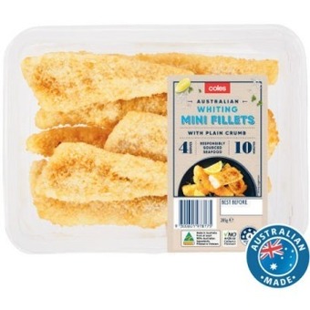 Coles Coles australian whiting mini fillets with plain crumb 285g offer