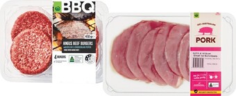 Woolworths Woolworths bbq burgers, kebabs 450g, meatballs 400g, cook marinated beef, lamb or pork steaks 250-500g, macro free range pork offer