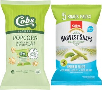 Coles Cobs popcorn 65g or calbee harvest snaps 90g offer