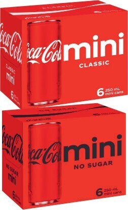 Coles Coca-cola, fanta or sprite mini soft drink 6x250ml offer