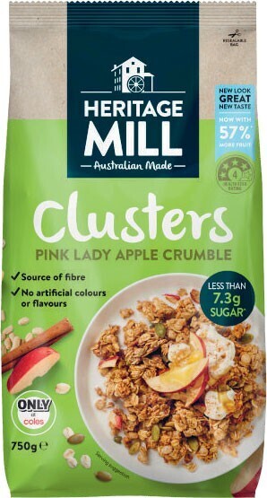 Coles Heritage mill muesli or clusters 750g offer