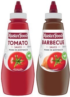 Coles Masterfoods squeezy tomato or barbecue sauce 475ml-500ml offer