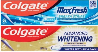 Coles Colgate advanced whitening or max fresh toothpaste 115g offer