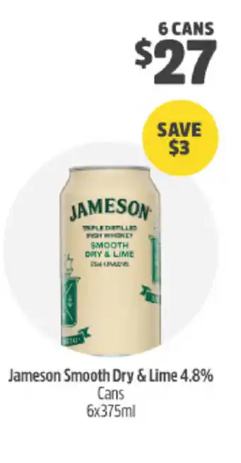 BWS Jameson Smooth Dry & Lime 4.8% Cans 6x375ml offer