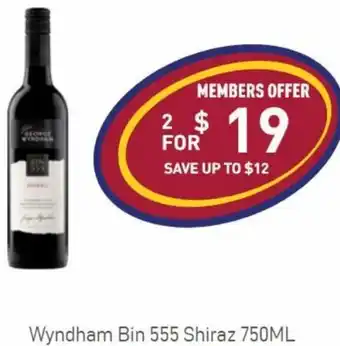 Liquor Legends Wyndhan Bin 555 Shiraz 750ml offer