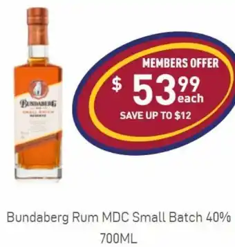 Liquor Legends Bundaberg Rum MDC Small Batch 40% 700ml offer