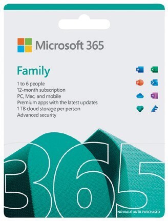 Officeworks Microsoft 365 family – 12 month card offer