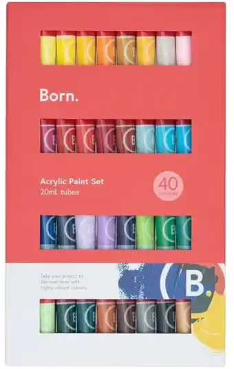 Officeworks Born 40 pack acrylic paint offer