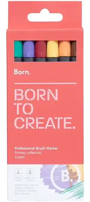 Officeworks Born 6 pack professional brush markers primary collection offer