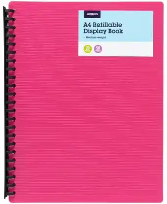 Officeworks J.burrows a4 20 pocket refillable display book - pink offer