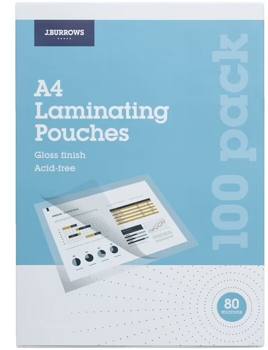 J.burrows a4 laminating pouch 80 micron 100 pack offer at Officeworks