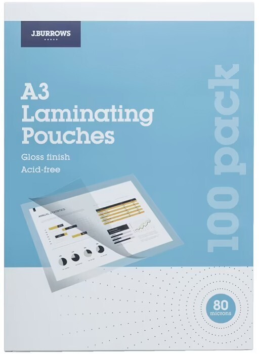 J.burrows a3 laminating pouch 80 micron 100 pack offer at Officeworks