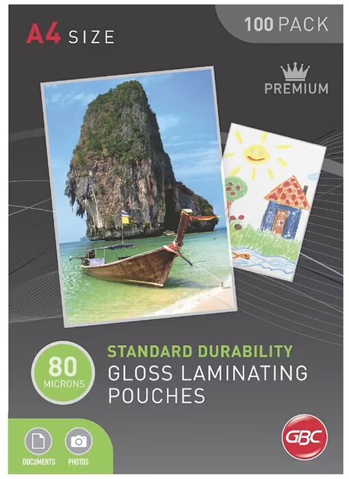 Gbc a4 laminating pouch 80 micron 100 pack offer at Officeworks
