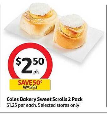 Coles Coles bakery sweet scrolls 2 pack offer