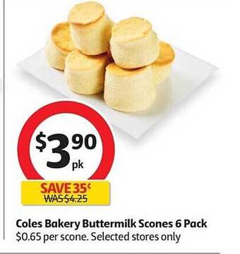 Coles Coles bakery buttermilk scones 6 pack offer