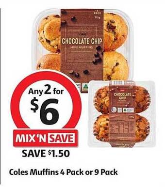 Coles Coles muffins 4 pack or 9 pack offer