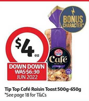 Coles Tip top café raisin toast 500g-650g offer