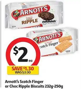 Coles Arnott's scitch finger of choc ripple biscuits 232g-250g offer