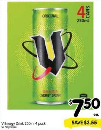 V Energy Drink 250ml 4 Pack
