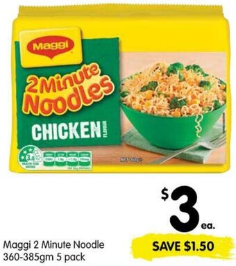 Spar Maggi 2 Minute Noodle 360-385gm 5 Pack offer