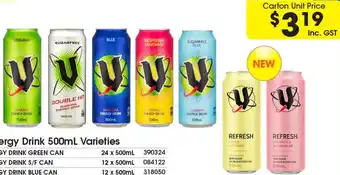 Campbells Wholesale V Energy Drink 500ml Varieties offer