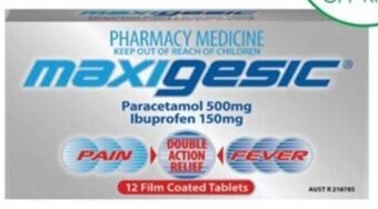Terry White Maxigesic Paracetamol 500mg + Ibuprofen 150mg 12 Tablets offer