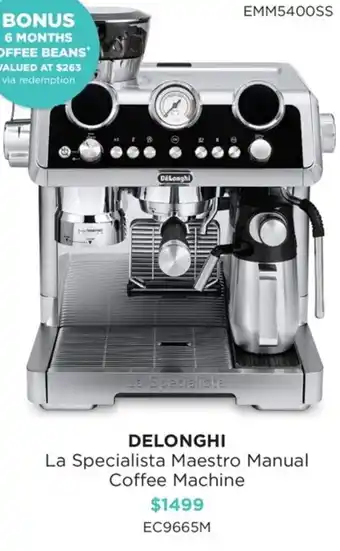 Bing Lee Delonghi La Specialista Maestro Manual Coffee Machine offer