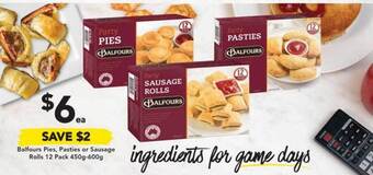 Drakes Balfours pies, pasties or sausage rolls 12 pack 450g-600g offer