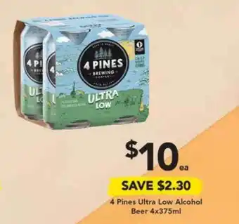 Drakes 4 pines ultra low alcohol beer 4x375ml offer
