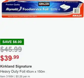 Costco Kirkland Signature Heavy Duty Foil 45cm x 150m offer