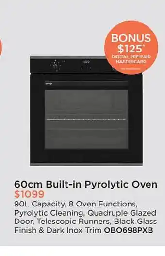 Bing Lee 60cm built-in pyrolytic oven obo698pxb offer