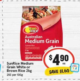 IGA Sunrice medium grain white or brown rice offer