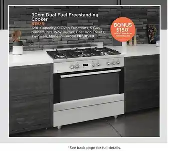 Bing Lee 90cm dual fuel freestanding cooker of909fx offer