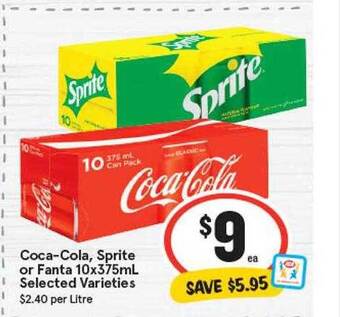 IGA Coca-cola sprite or fanta selected varieties offer