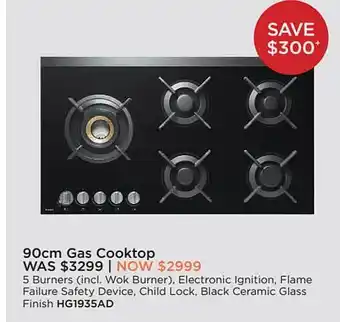 Bing Lee 90cm gas cooktop hg1935ad offer