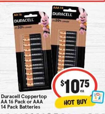 IGA Duracell coppertop aa 16 pack or aaa 14 pack batteries offer