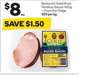 Woolworths Bertocchi gold short rindless bacon offer